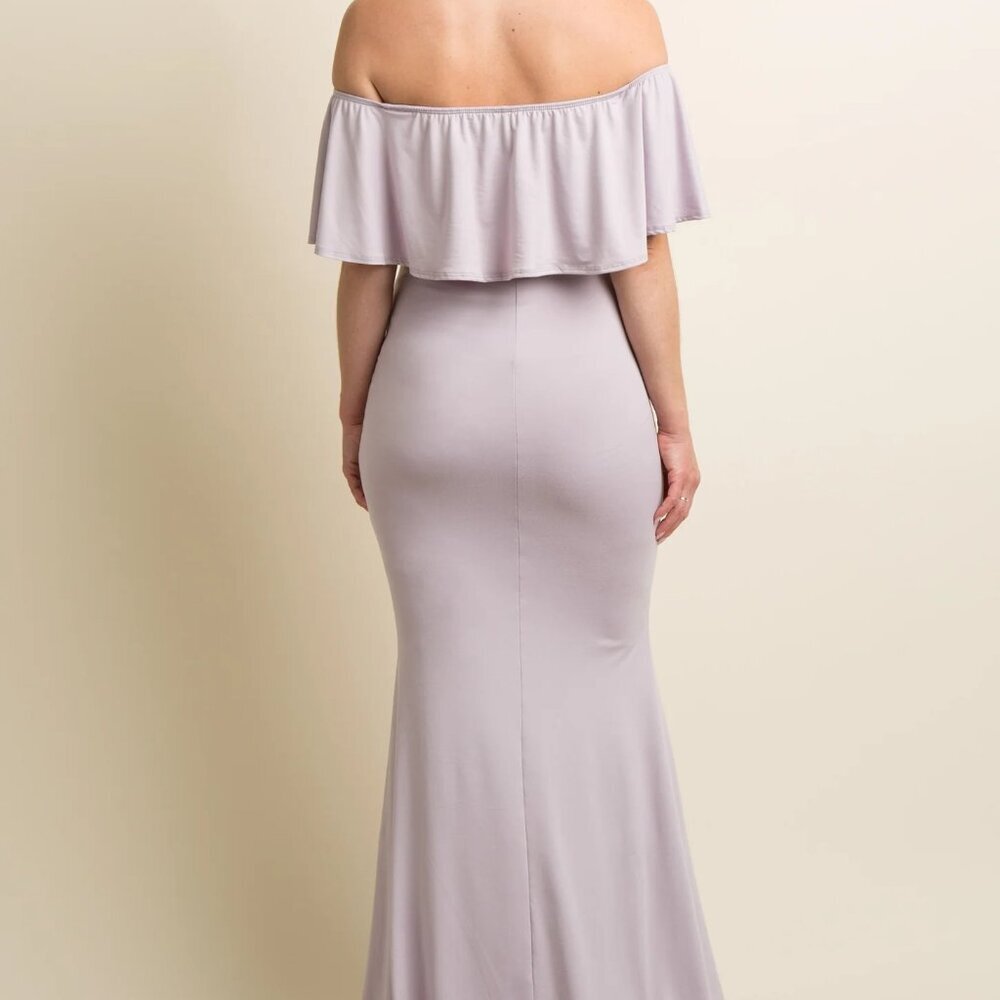 NWT! PinkBlush Lavender Ruffle Off Shoulder Mermaid Maternity Gown/Dress - Picture 3 of 6